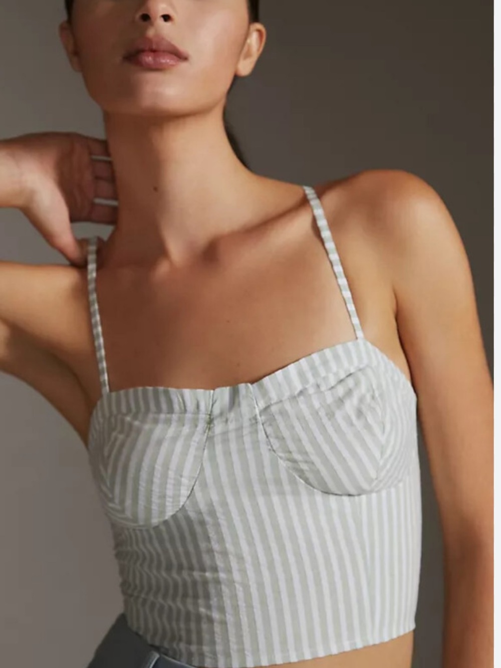 Anthropologie Striped Bustier Crop Top in Sage and White XS